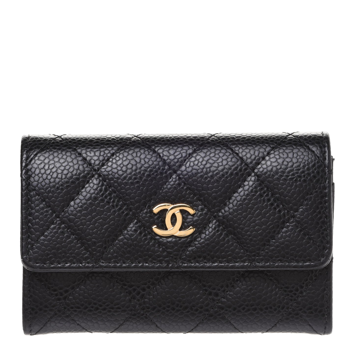 Caviar Quilted Flap Card Holder Black