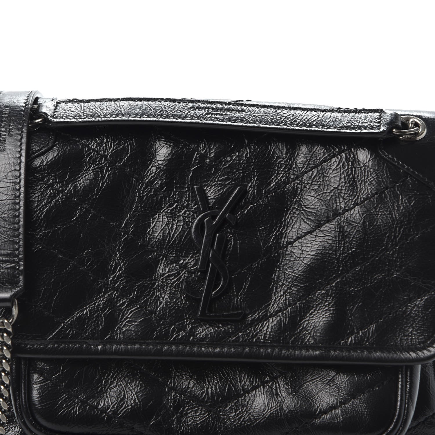 Saint Laurent Crinkled Calfskin Matelasse Monogram Baby Niki Chain Satchel Black 10 of 10