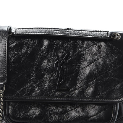 Saint Laurent Crinkled Calfskin Matelasse Monogram Baby Niki Chain Satchel Black 10 of 10