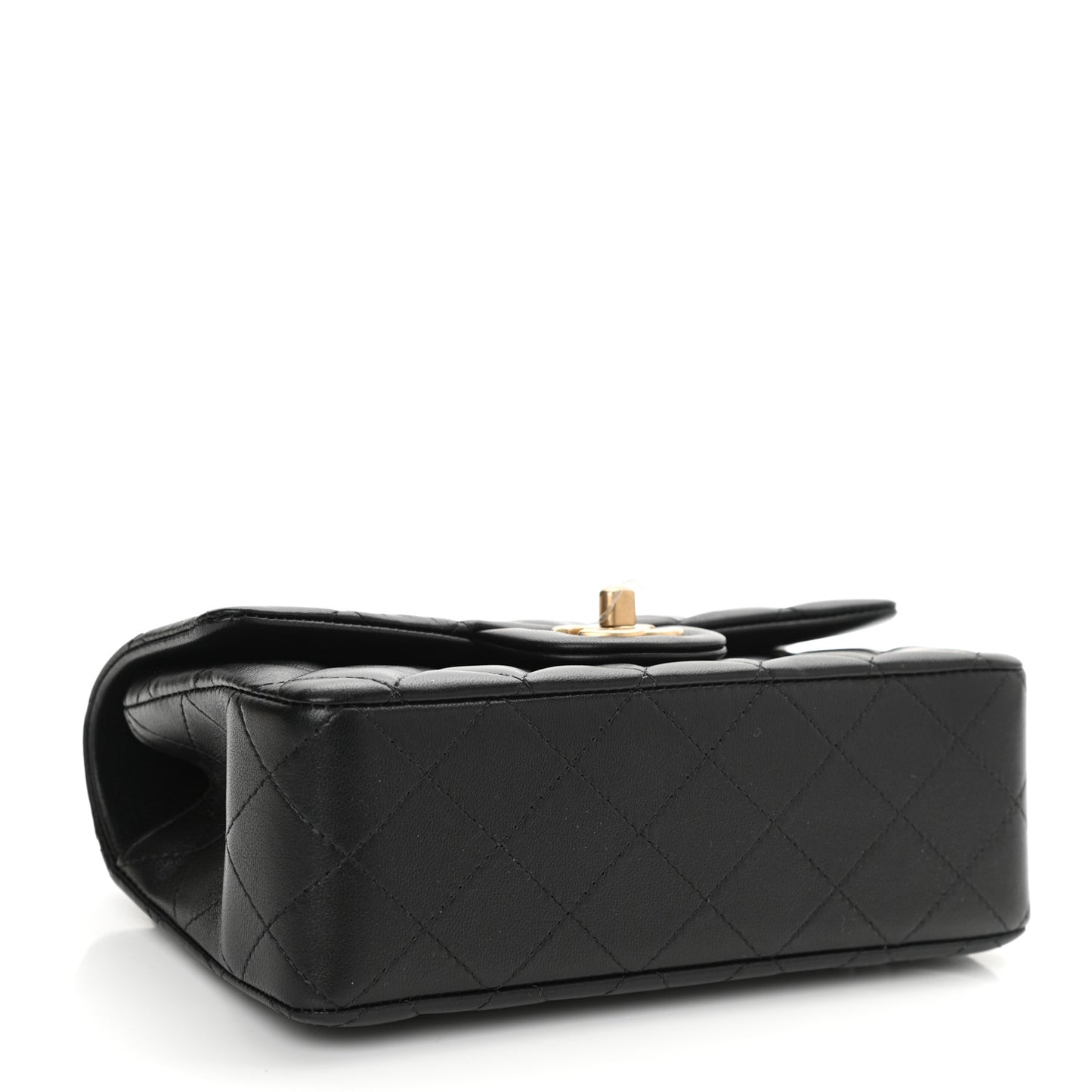 Lambskin Quilted Metal Mini Top Handle Rectangular Flap Black