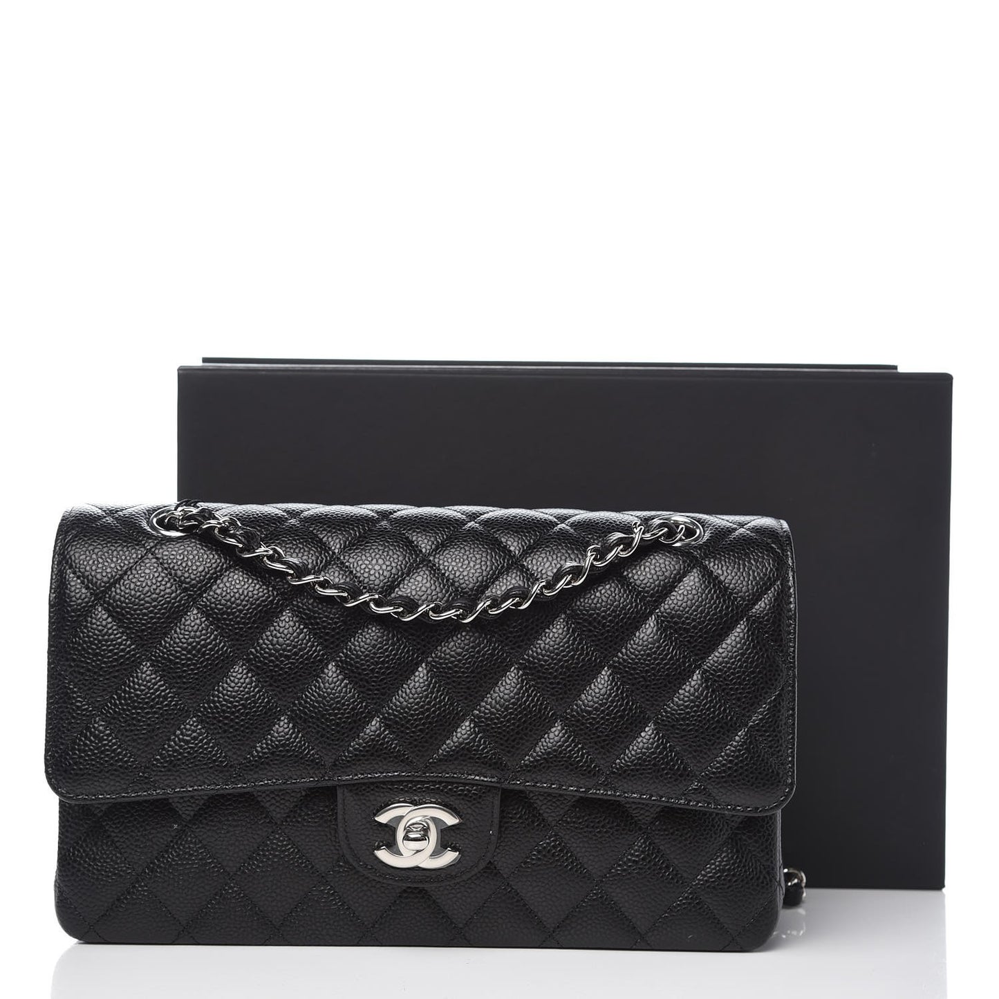 Caviar Quilted Medium Double Flap Black