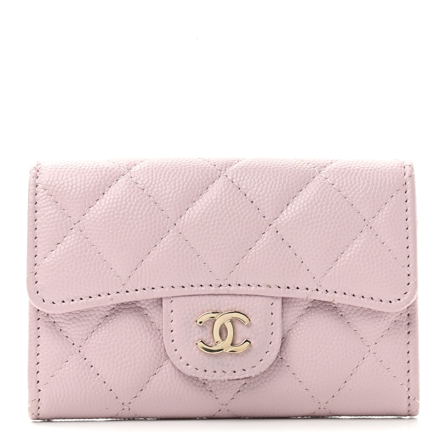 Caviar Quilted Flap Card Holder Wallet Light Pink