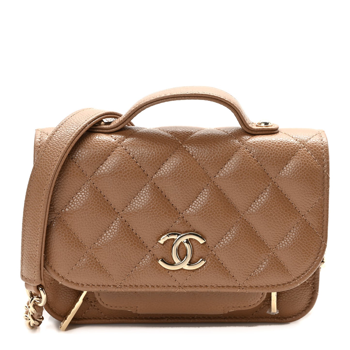 Caviar Quilted Business Affinity Clutch With Chain Flap Dark Beige