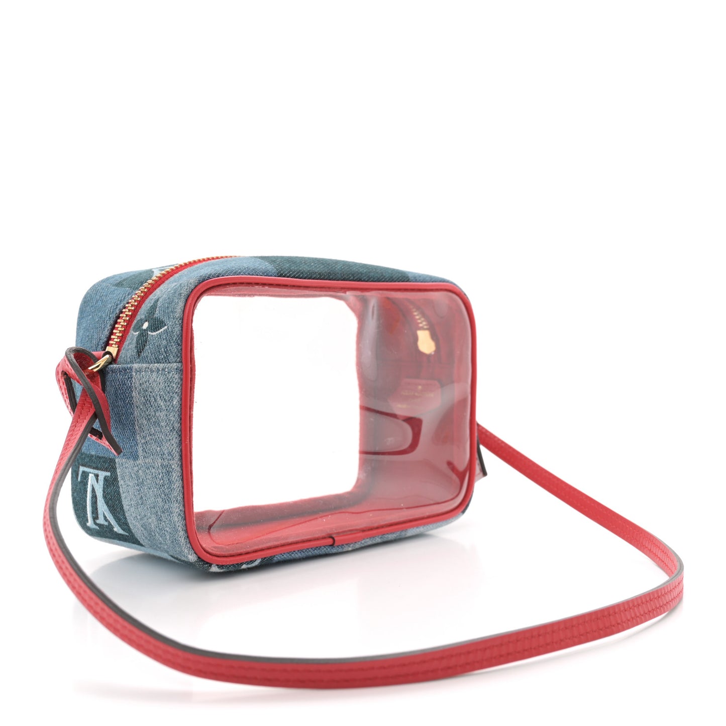 Denim Damier Monogram Patchwork PVC Beach Pouch Blue Rouge