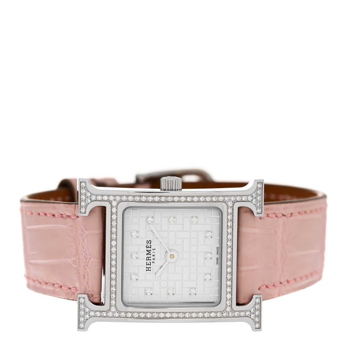Stainless Steel Alligator Diamond Bezel Mother of Pearl 21mm Heure H Hour Quartz Watch Rose Pale