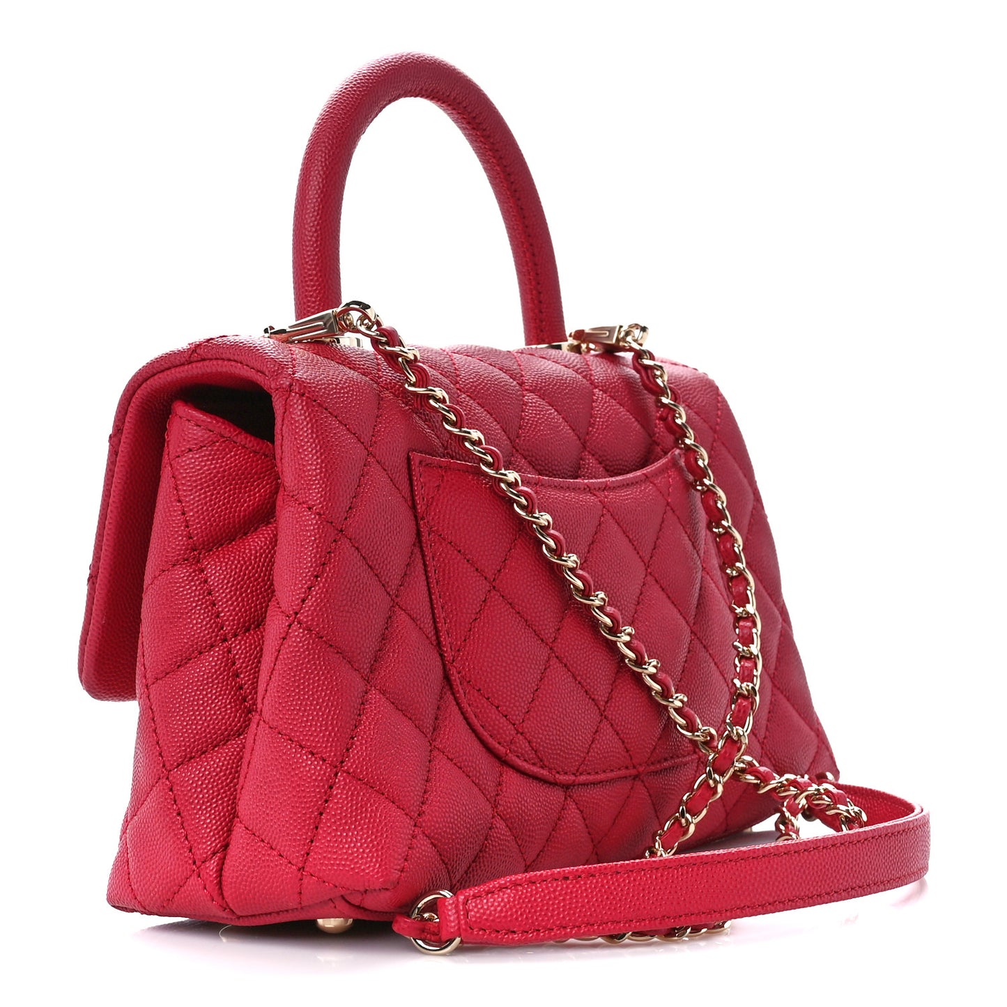 Caviar Quilted Mini Coco Handle Flap Dark Pink