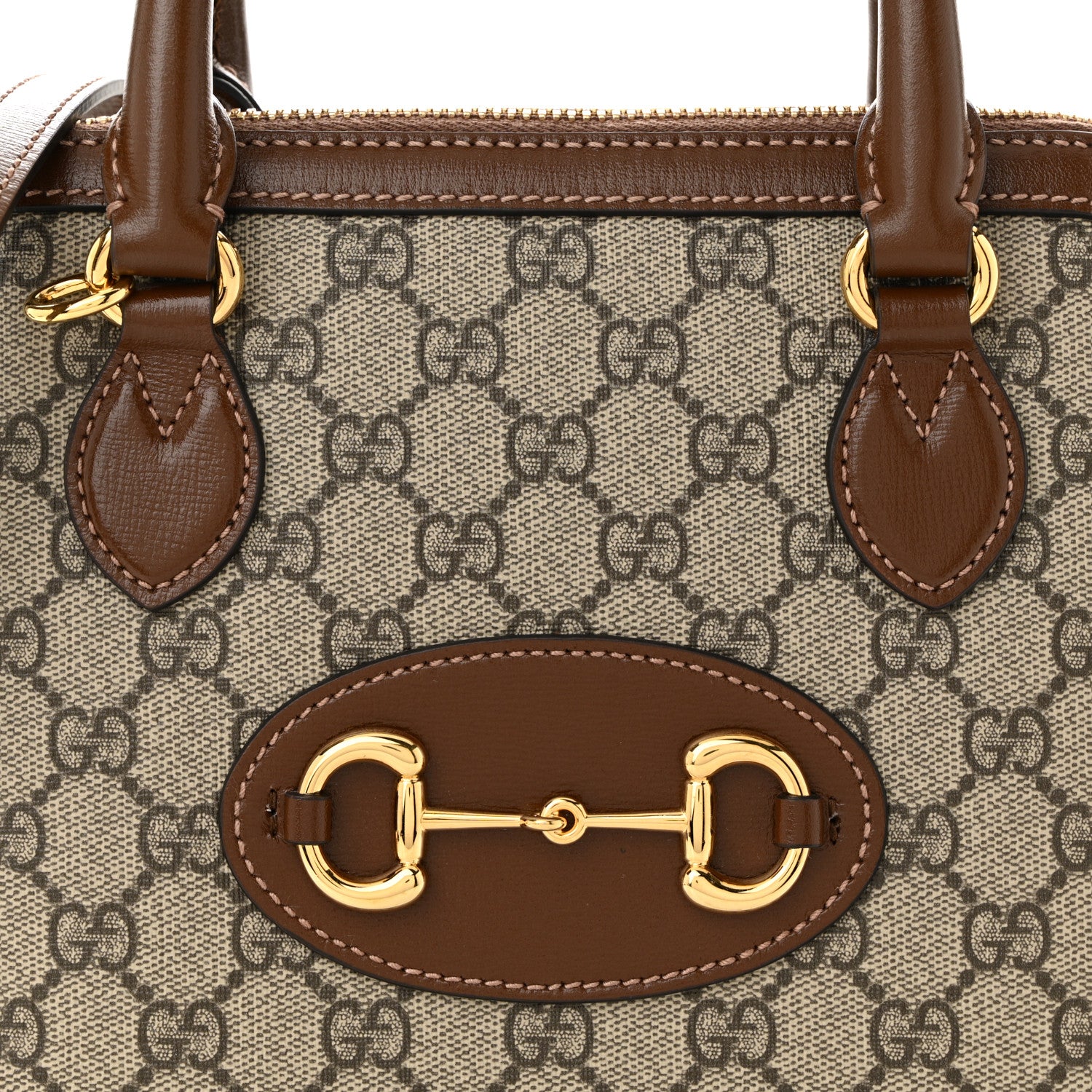Gucci GG Supreme Monogram Azalea Calfskin Small Horsebit 1955 Top Handle Bag Beige Ebony Brown Sugar 15 of 19