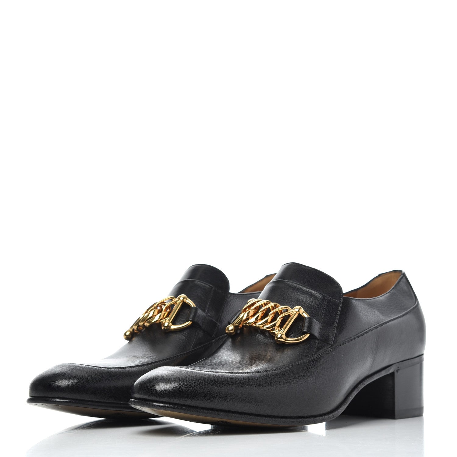 Gucci Goatskin Mens Chain Mid Heel Loafers 11 Black 3 of 13