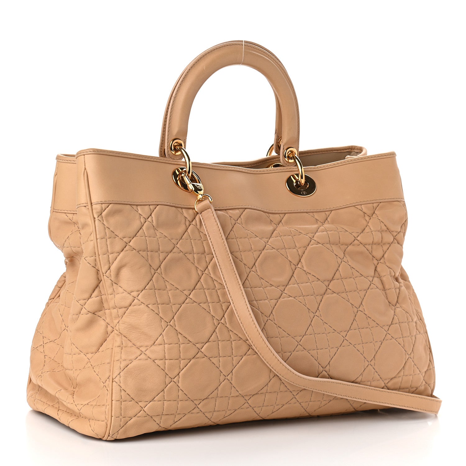 Christian Dior Lambskin Cannage Large Lady Dior Tote Beige 3 of 9