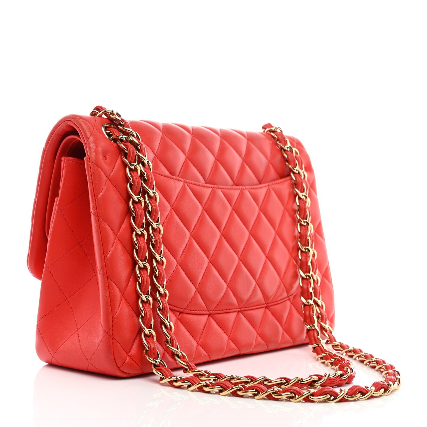 Lambskin Quilted Jumbo Double Flap Red