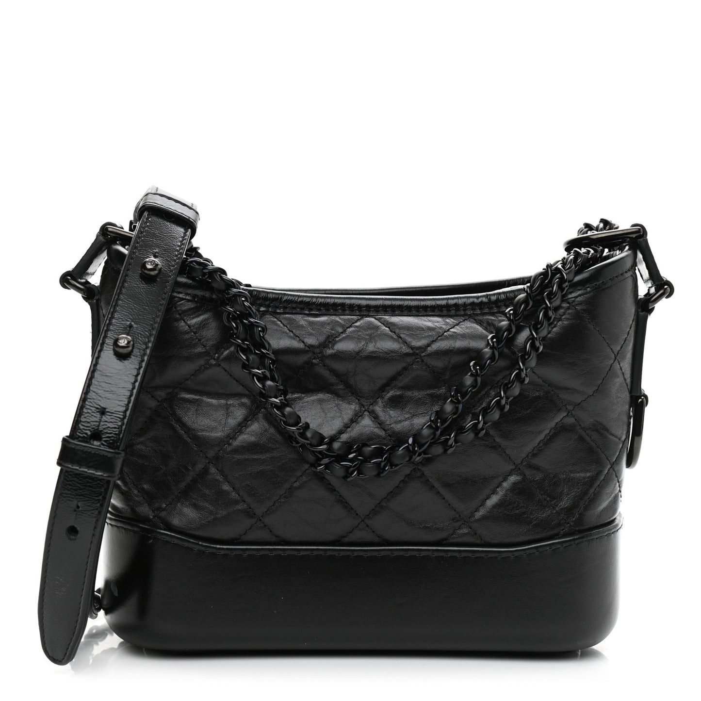 Aged Calfskin Quilted Small Gabrielle Hobo So Black