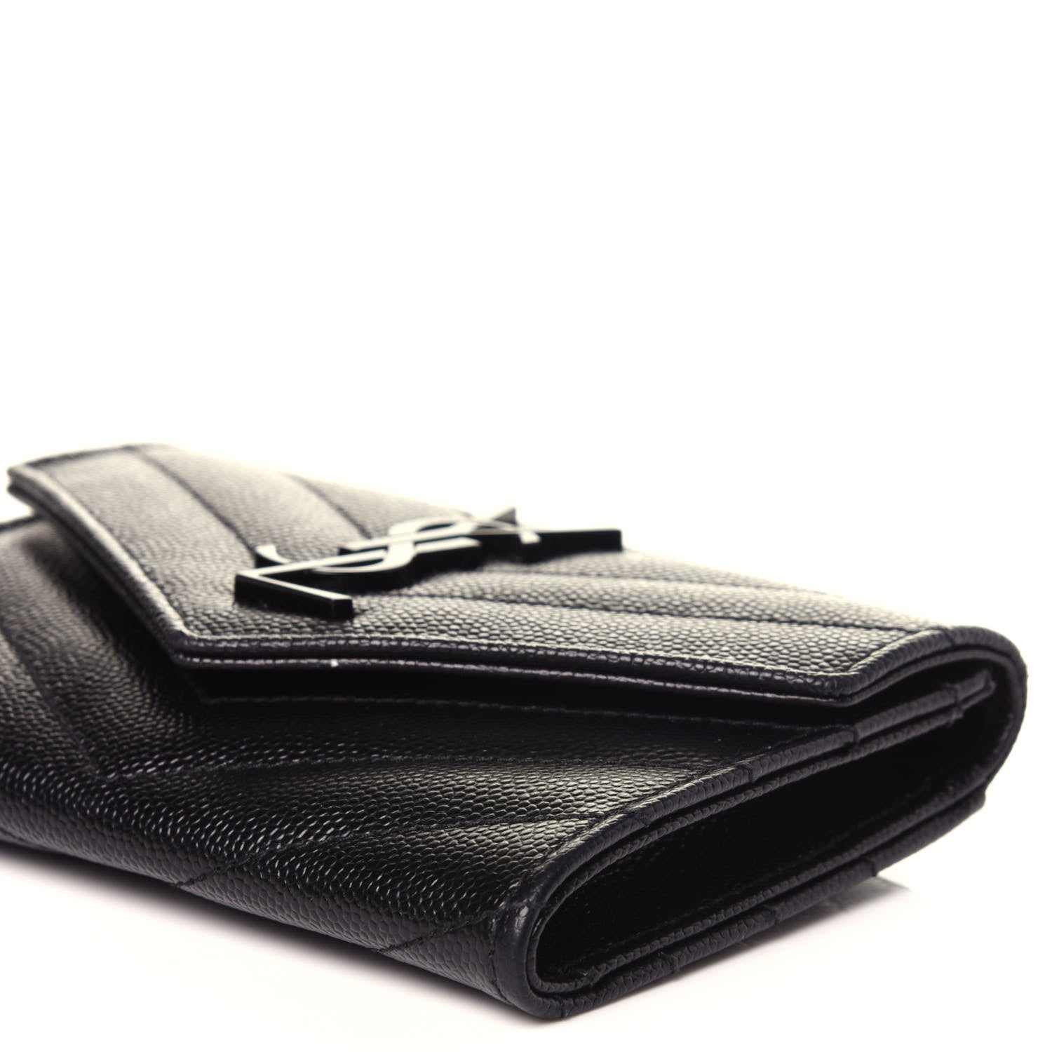 Saint Laurent Grain De Poudre Matelasse Chevron Small Monogram Envelope Wallet Black 8 of 10