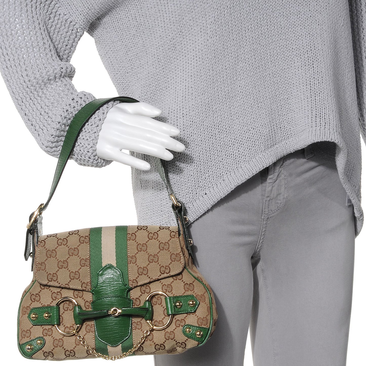 Monogram Horsebit Web Flap Bag Green
