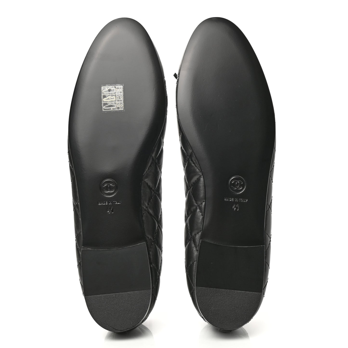 Aged Calfskin Quilted Cap Toe Ballerina Flats 41 Black