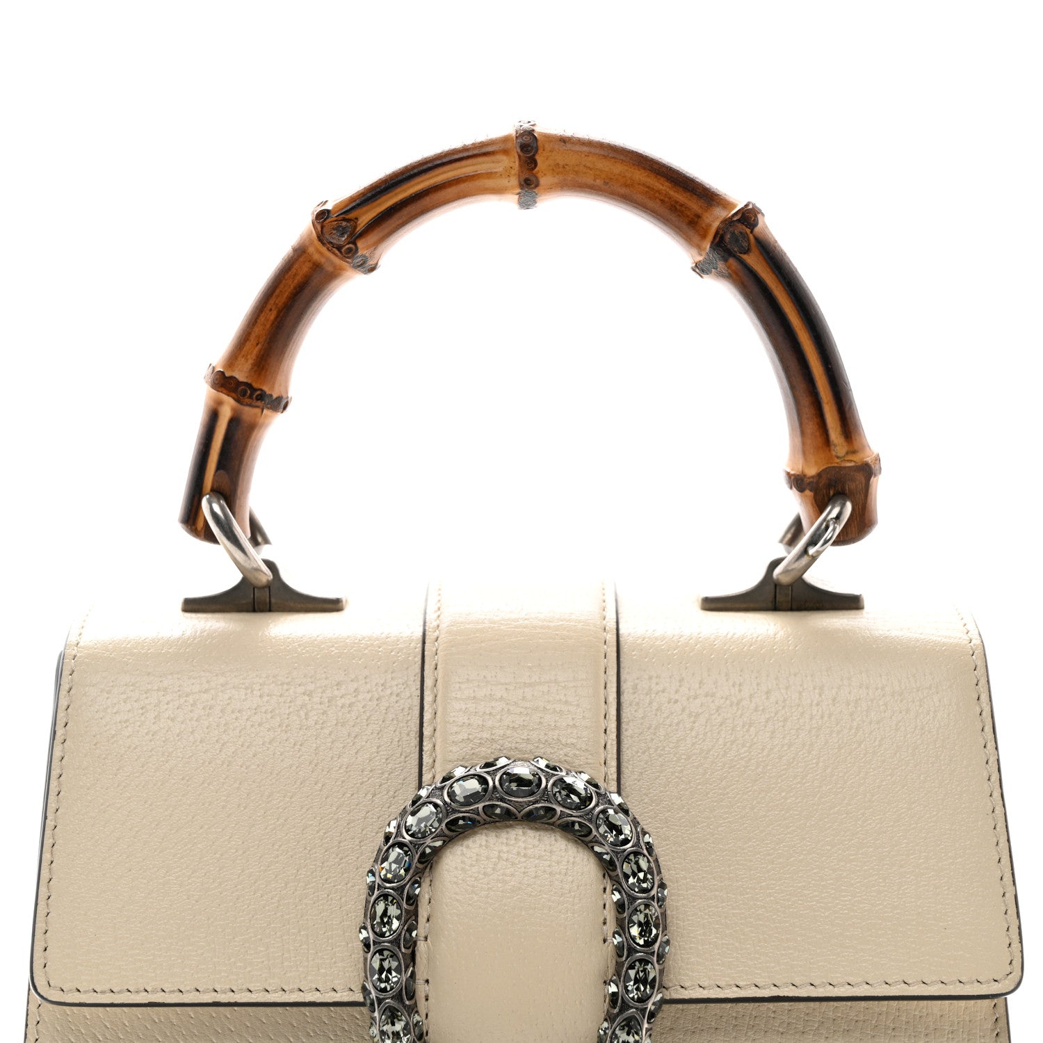 Gucci Textured Calfskin Crystal Bamboo Web Mini Dionysus Top Handle Bag Mystic White 9 of 11