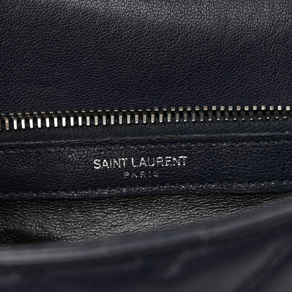 Saint Laurent Sheepskin Matelasse Chevron Monogram Medium College Bag Deep Marine 6 of 9