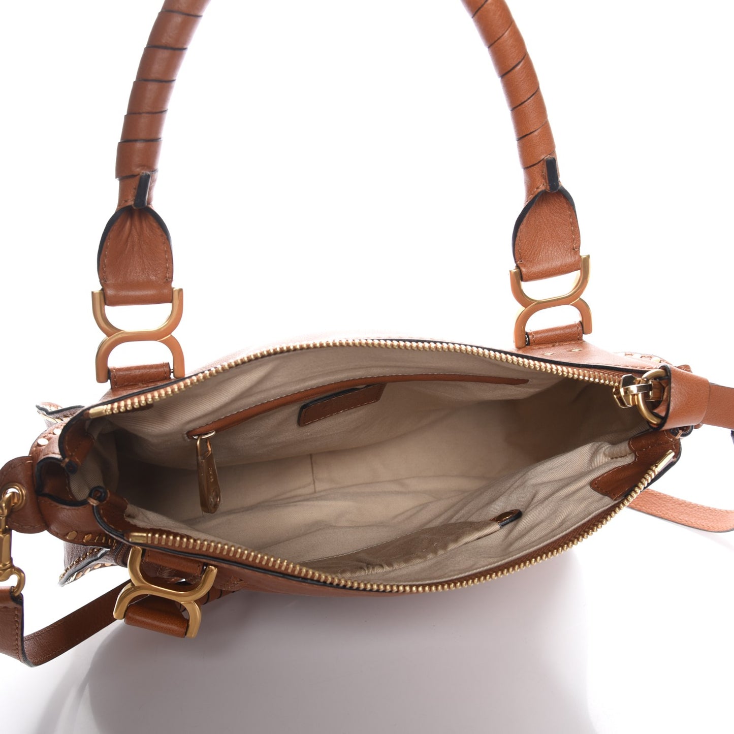 Calfskin Studded Medium Marcie Satchel Caramel