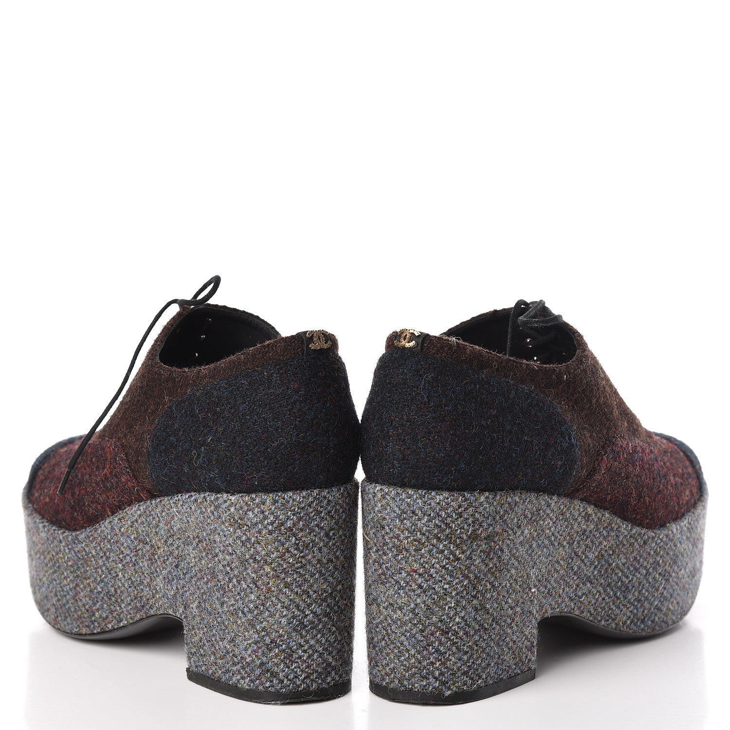 Chanel Tweed Lace Up Platform Oxford 40.5 Burgundy Navy Grey 5 of 13