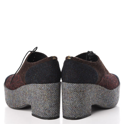 Chanel Tweed Lace Up Platform Oxford 40.5 Burgundy Navy Grey 5 of 13