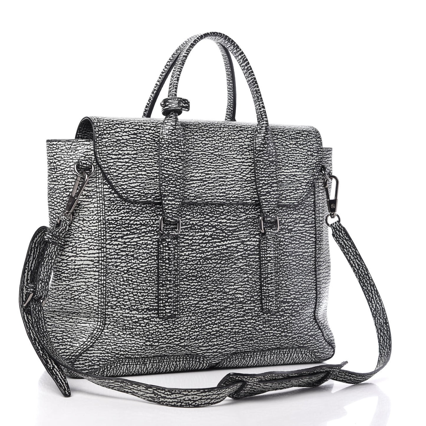Textured Calfskin Large Pashli Satchel Black Cream
