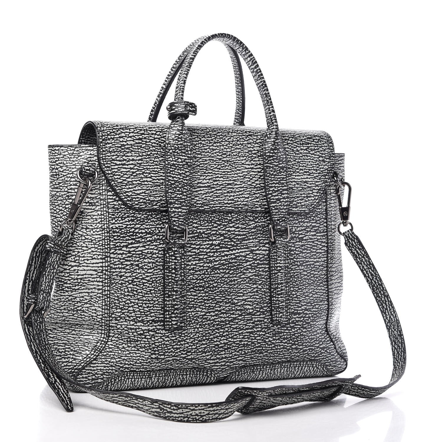 3.1 Phillip Lim Textured Calfskin Large Pashli Satchel Black Cream 3 of 9