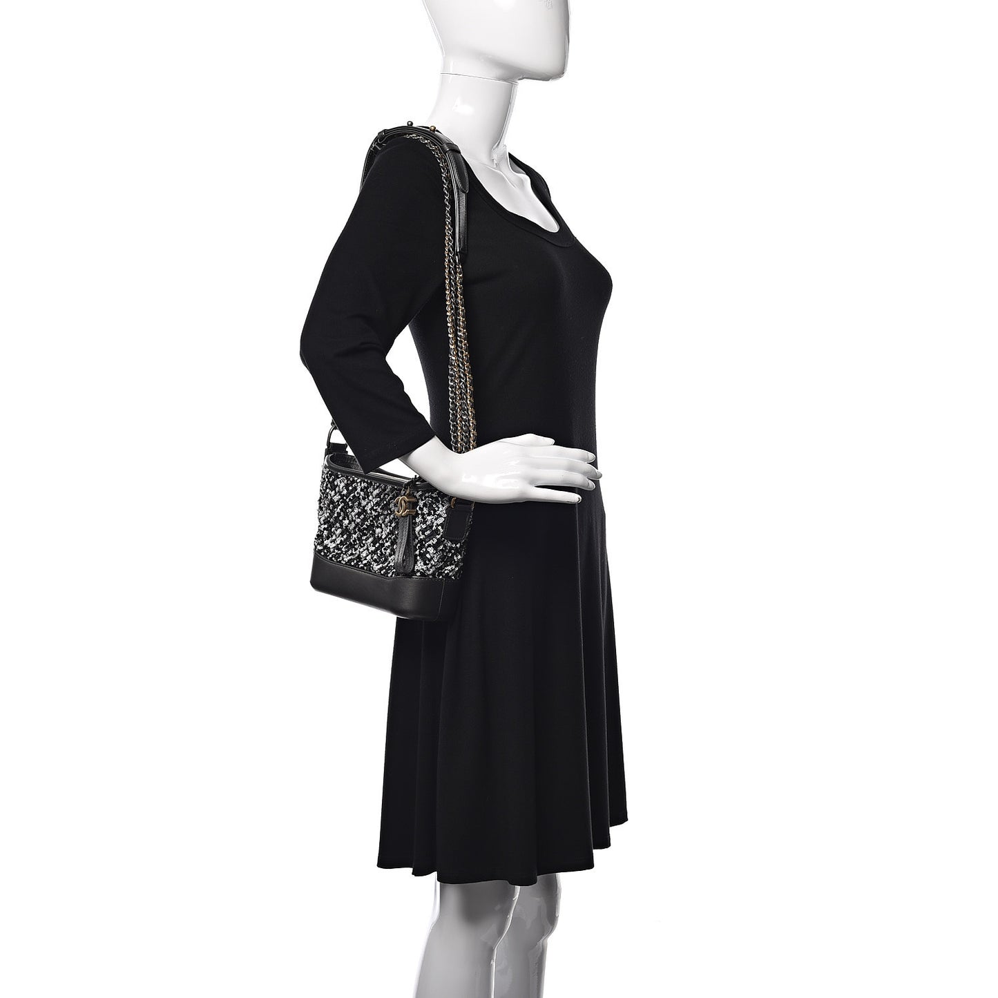 Sequin Calfskin Small Gabrielle Hobo Black