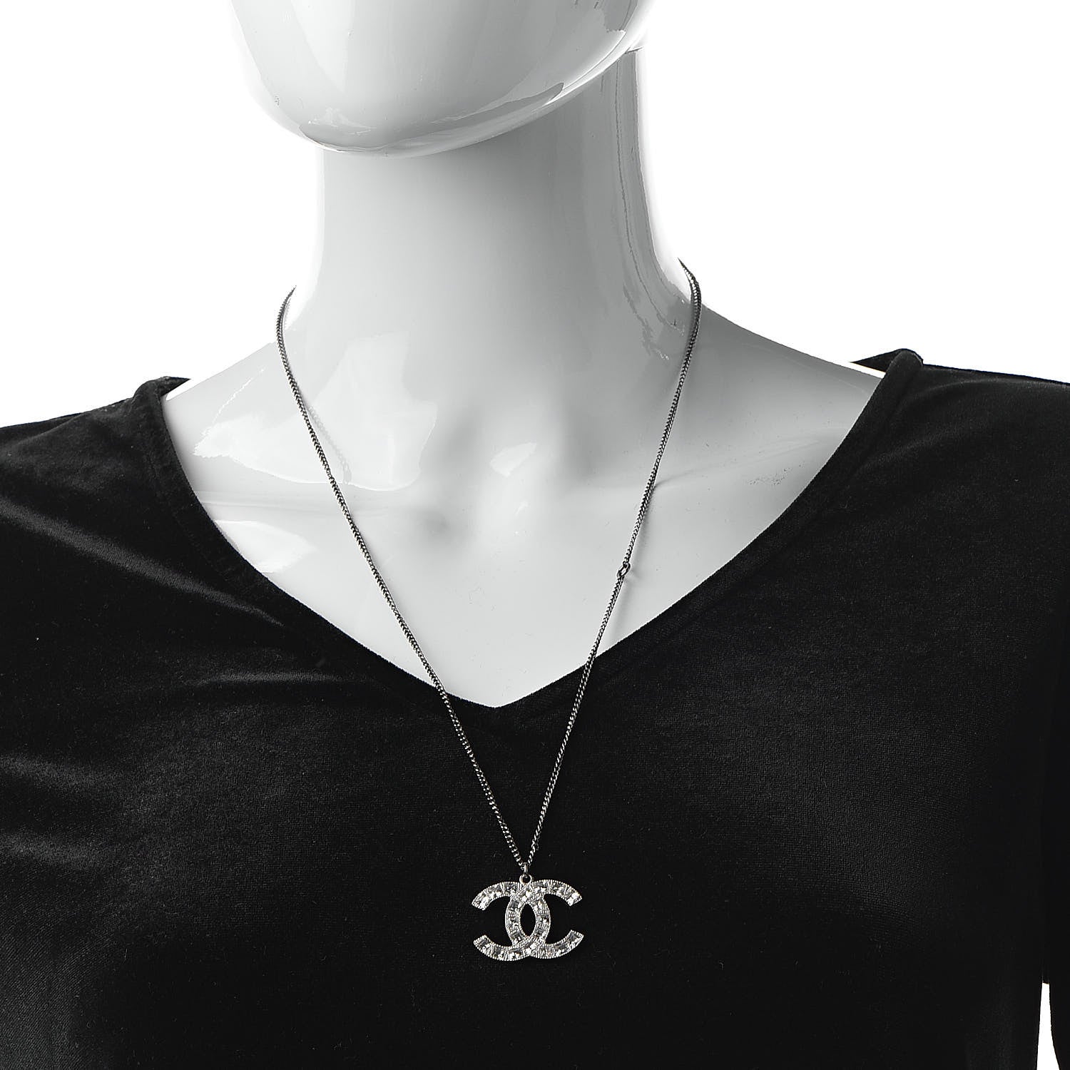 Chanel Baguette Crystal CC Necklace Silver 2 of 6