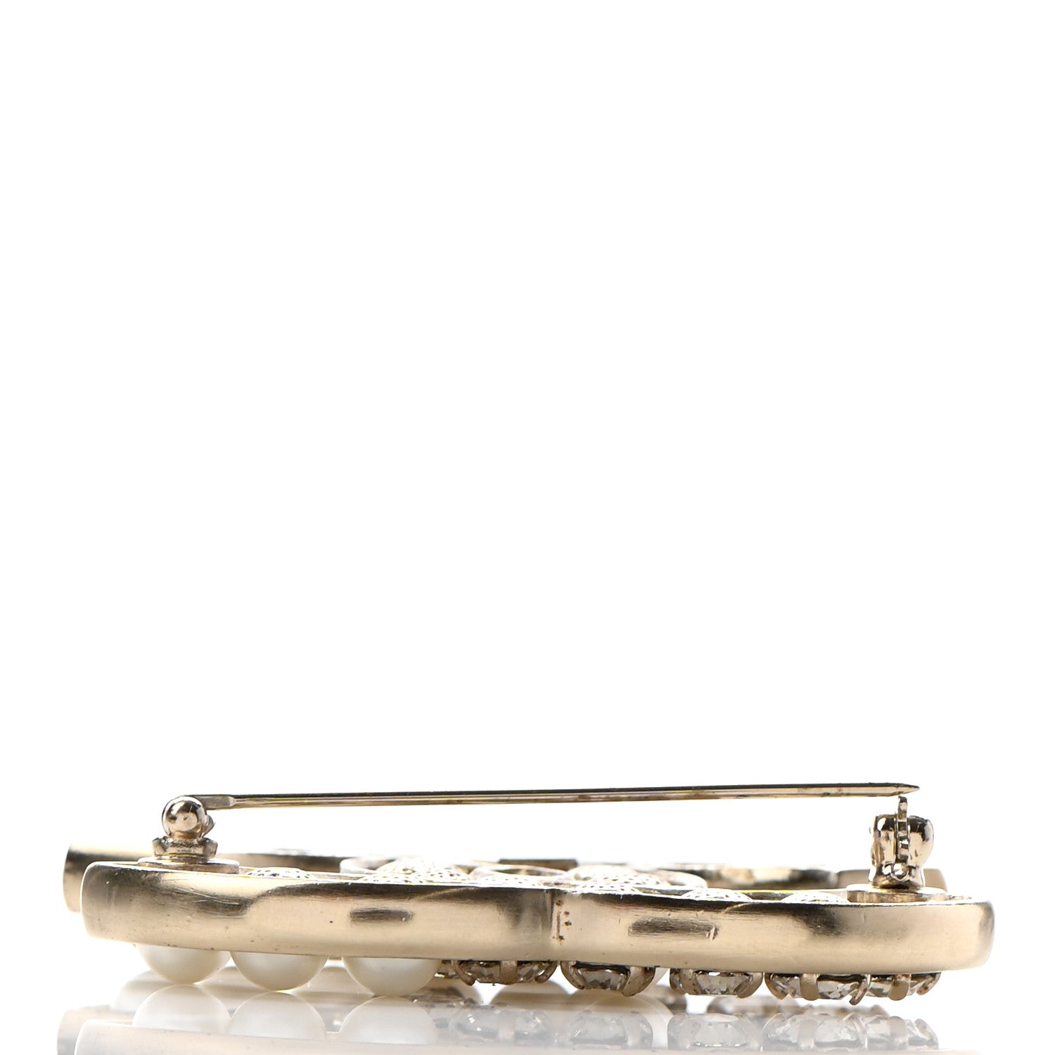 Chanel Pearl Crystal CC Brooch Gold Pearly White 5 of 5
