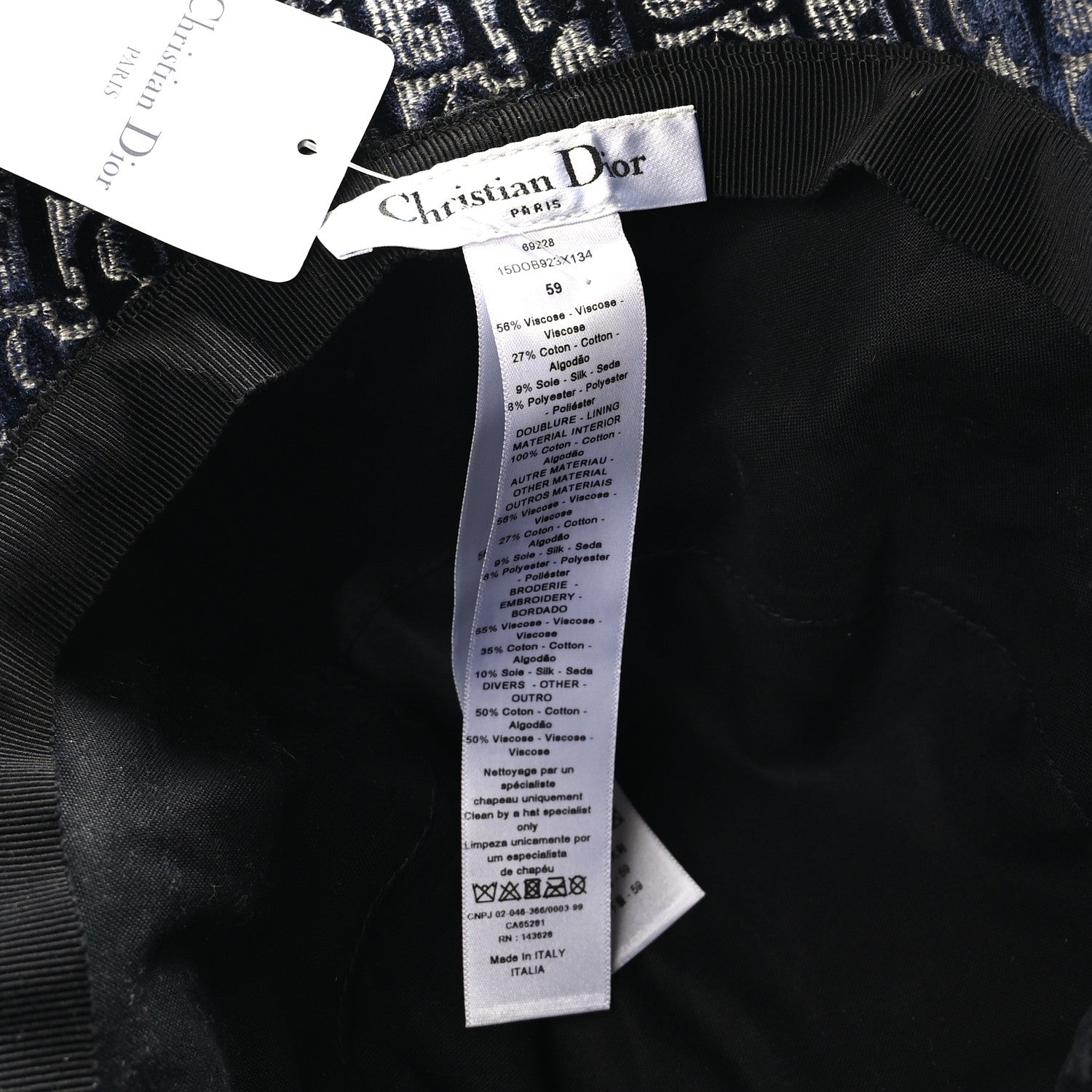 Christian Dior Velvet Oblique Large Brim Bucket Hat 59 Bleu Red 7 of 8