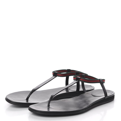 Gucci Calfskin Web Thong Sandals 41.5 Black 3 of 7