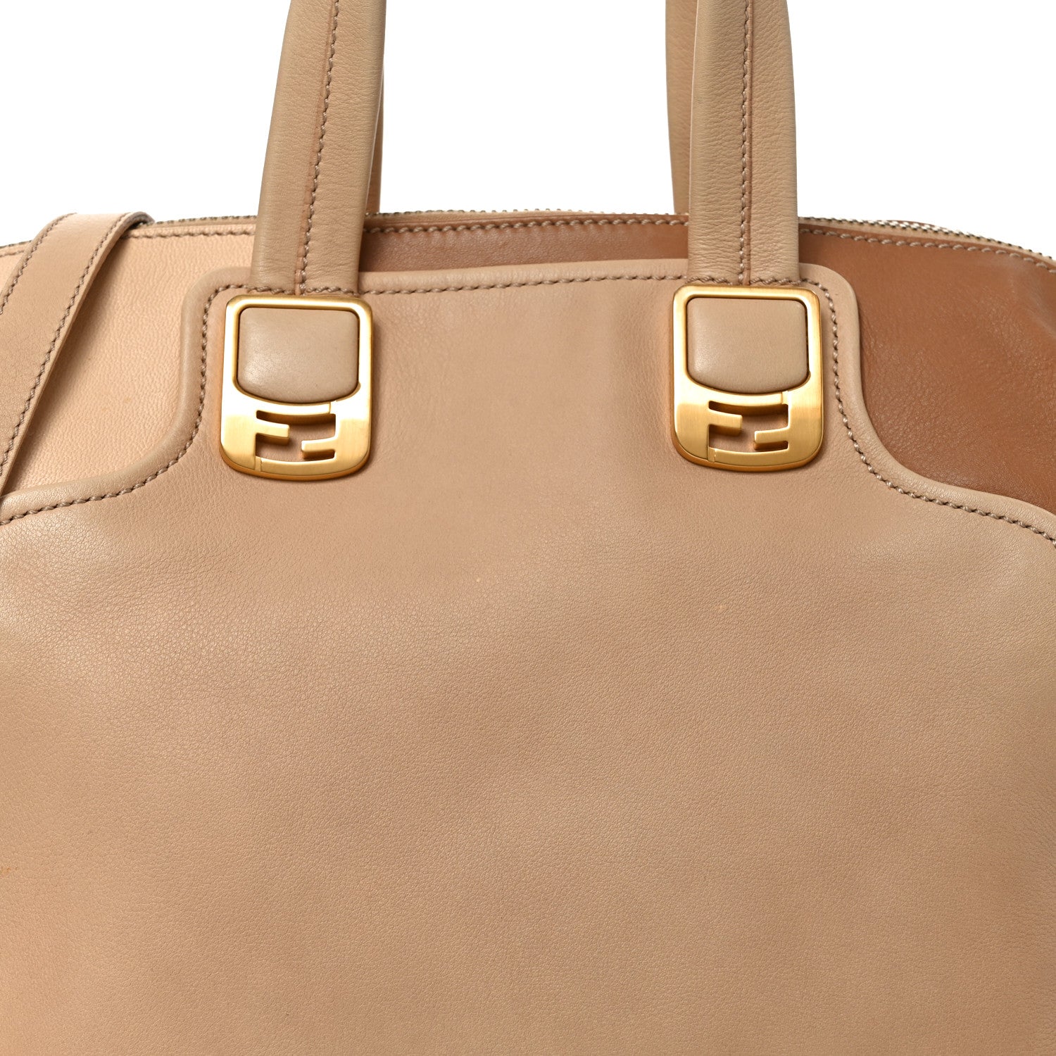 Fendi Capra Vitello Dolce Marmol Colorblock Large Chameleon Tote Cipria Makeup Camel 8 of 10
