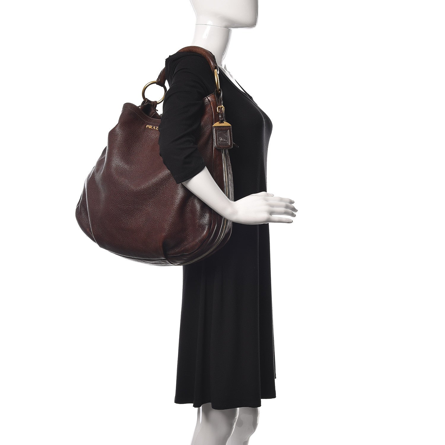 Prada Vitello Daino Zip Hobo Bruciato 2 of 17