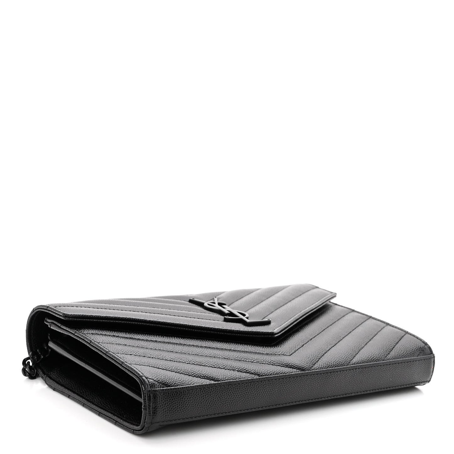 Grain De Poudre Matelasse Chevron Monogram Monochrome Chain Wallet Black