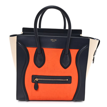 Celine Elephant Calfskin Mini Tri-Color Luggage Bright Orange 1 of 10
