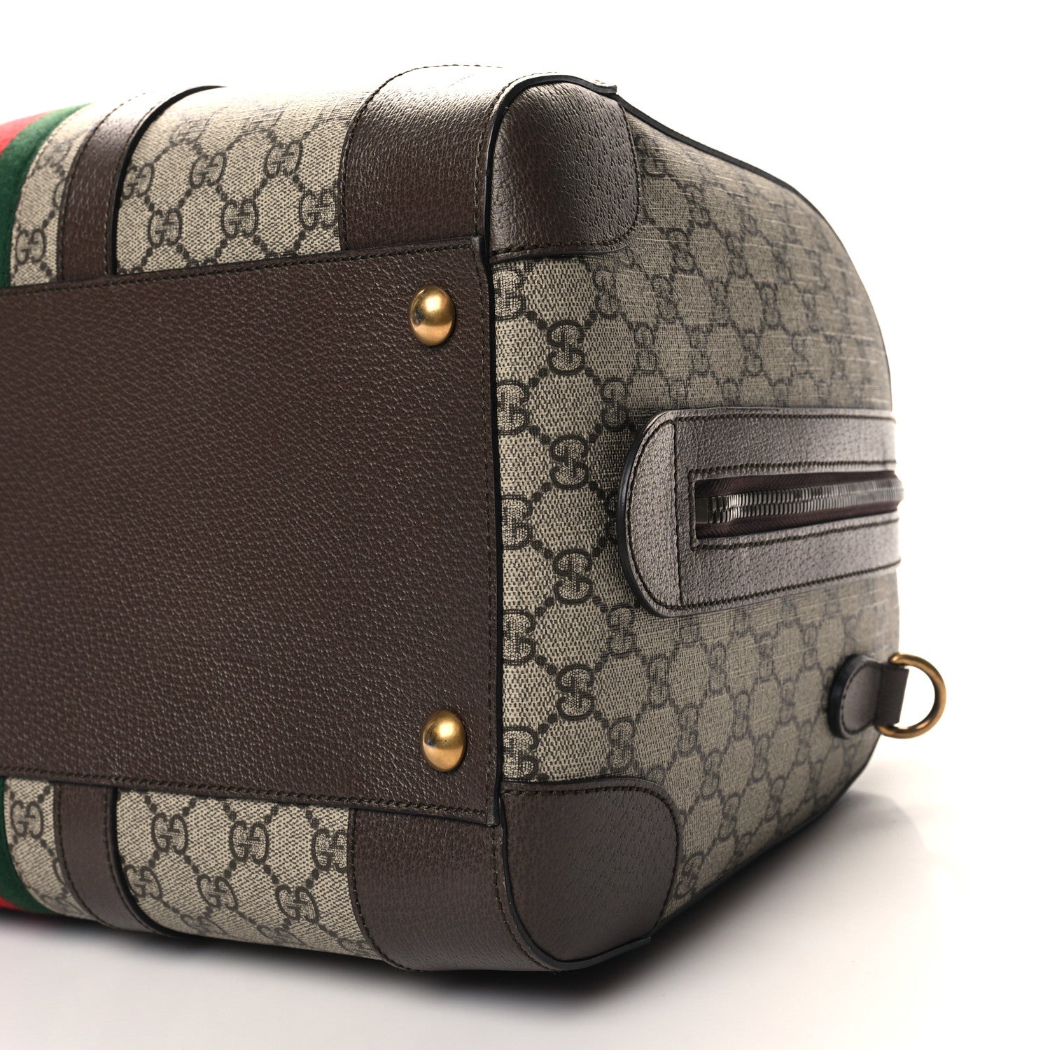 Gucci GG Supreme Monogram Textured Dollar Calfskin Web Medium Savoy Duffle Bag Beige Ebony New Acero 9 of 10