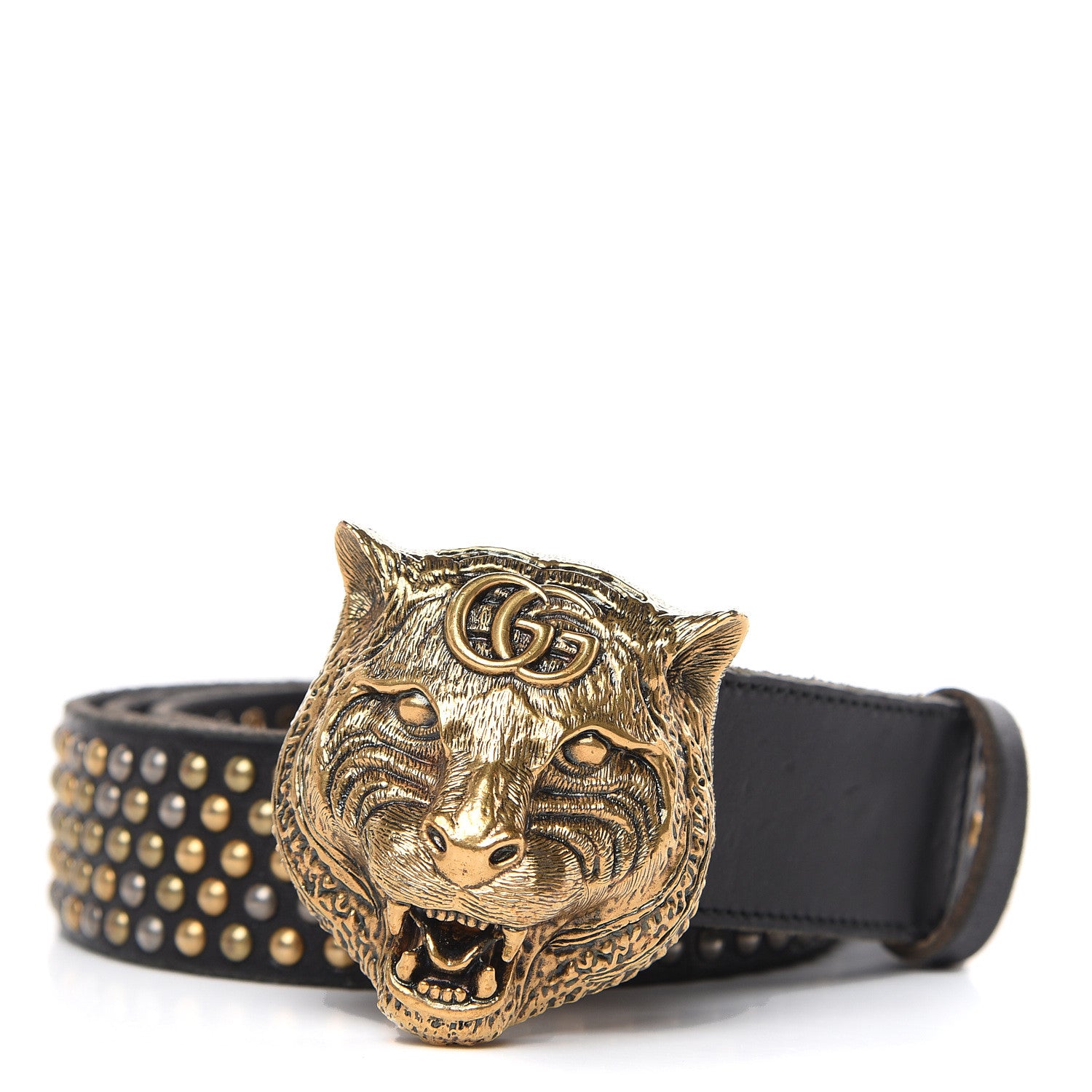 Gucci Calfskin Studded Feline Belt 100 40 Black 1 of 6