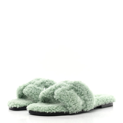 Hermes Woolskin Oran Sandals 37 Vert D’eau 3 of 8