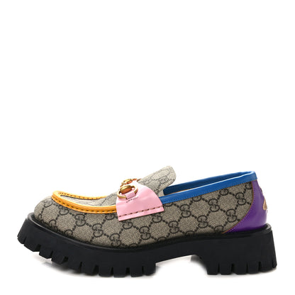 Gucci GG Supreme Monogram Cordovan Lux Womens Harald Horsebit 25mm Platform Loafers 40 Beige Sugar Pink Crop Shine Purple Marine 1 of 9