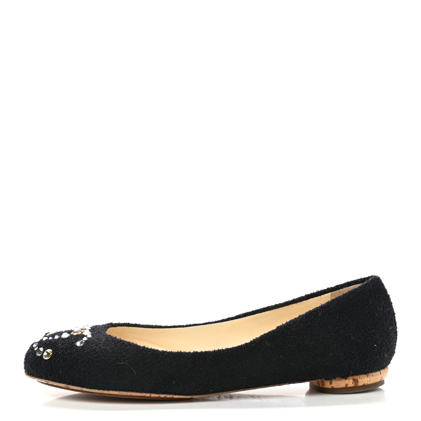 Tweed Crystal CC Ballerina Flats 39.5 Black