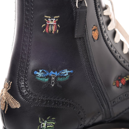 Gucci Calfskin Bug Embroidered Mens Queercore Brogue Wingtip Boots 9 Black 9 of 10