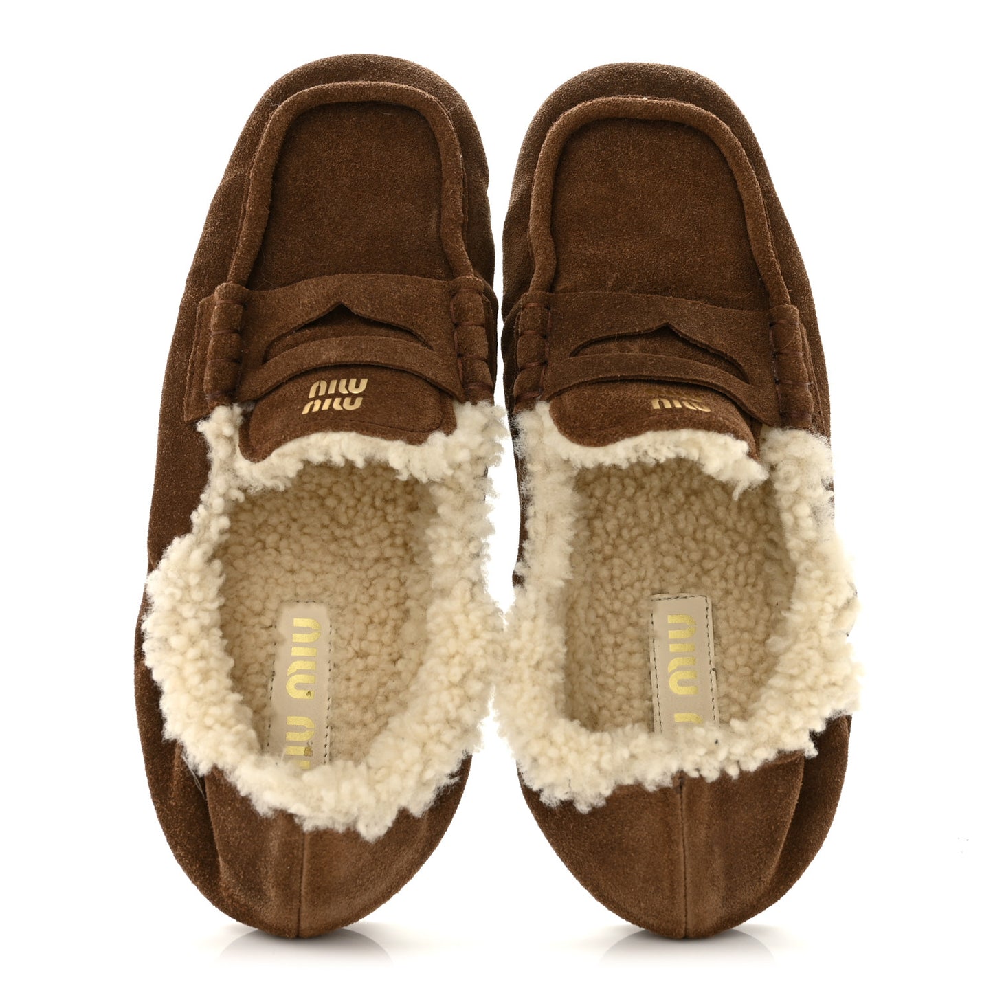 Suede Shearling Ruches Loafers 37 Dark Brown