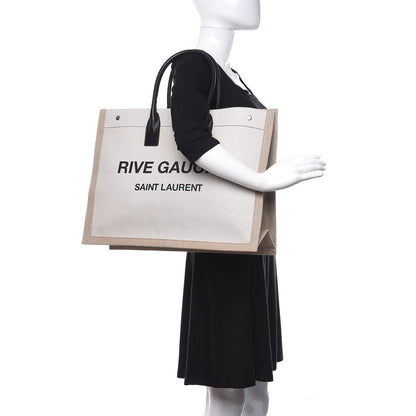 Saint Laurent Linen Calfskin Rive Gauche Tote Optic White 2 of 9