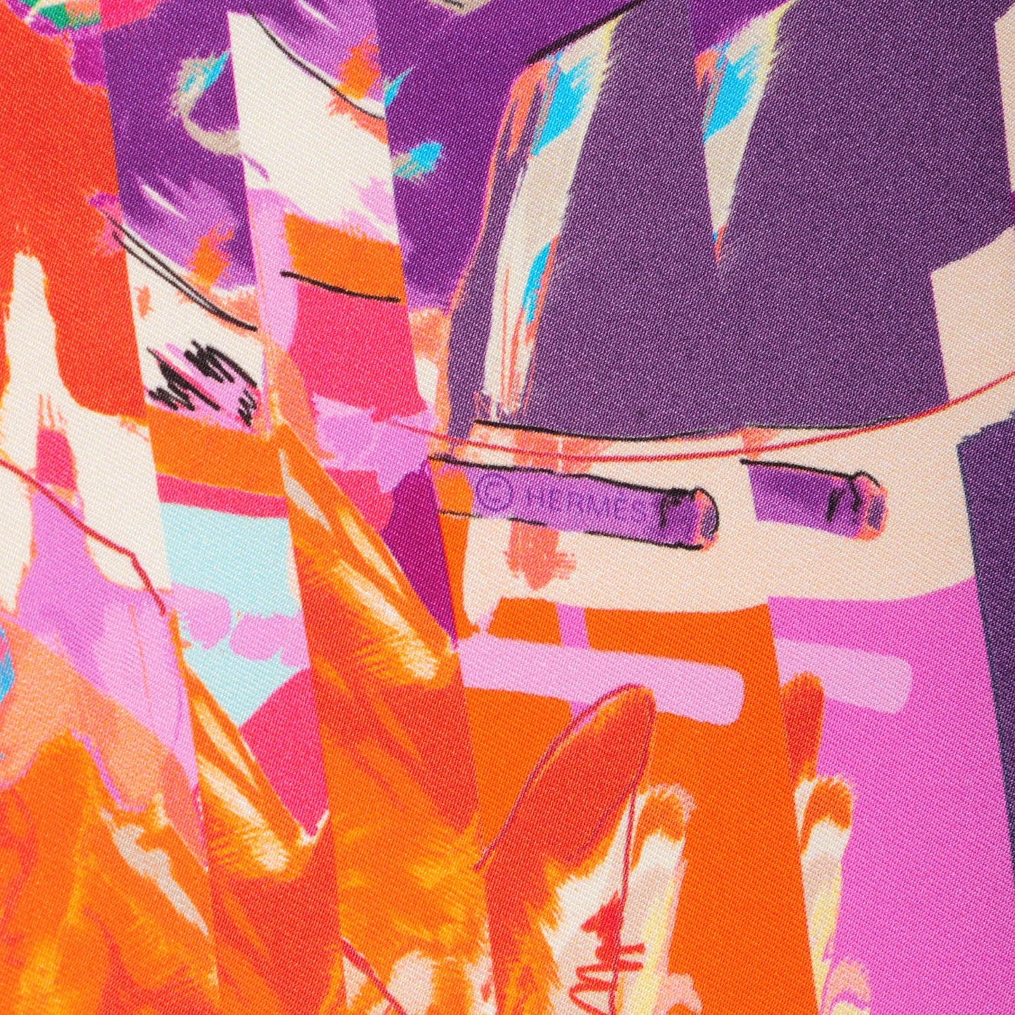 Silk Photo Finish Scarf 90 Fuchsia Orange Jaune Vif