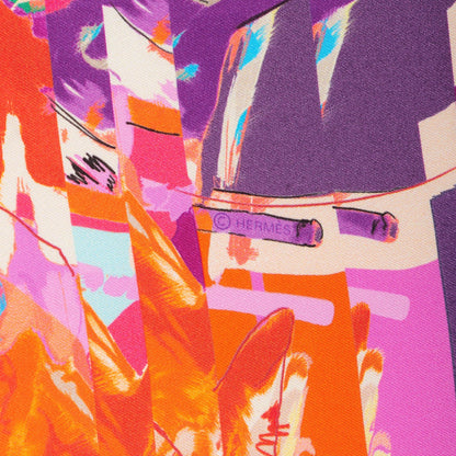 Hermes Silk Photo Finish Scarf 90 Fuchsia Orange Jaune Vif 5 of 6