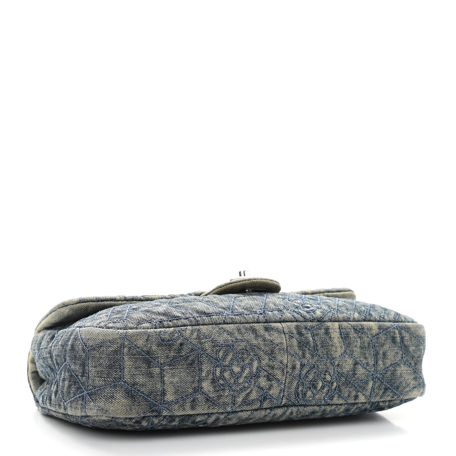 Chanel Denim Quilted Camellia Embroidered Medium Flap Blue 4 of 10