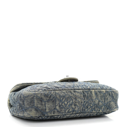 Chanel Denim Quilted Camellia Embroidered Medium Flap Blue 4 of 10