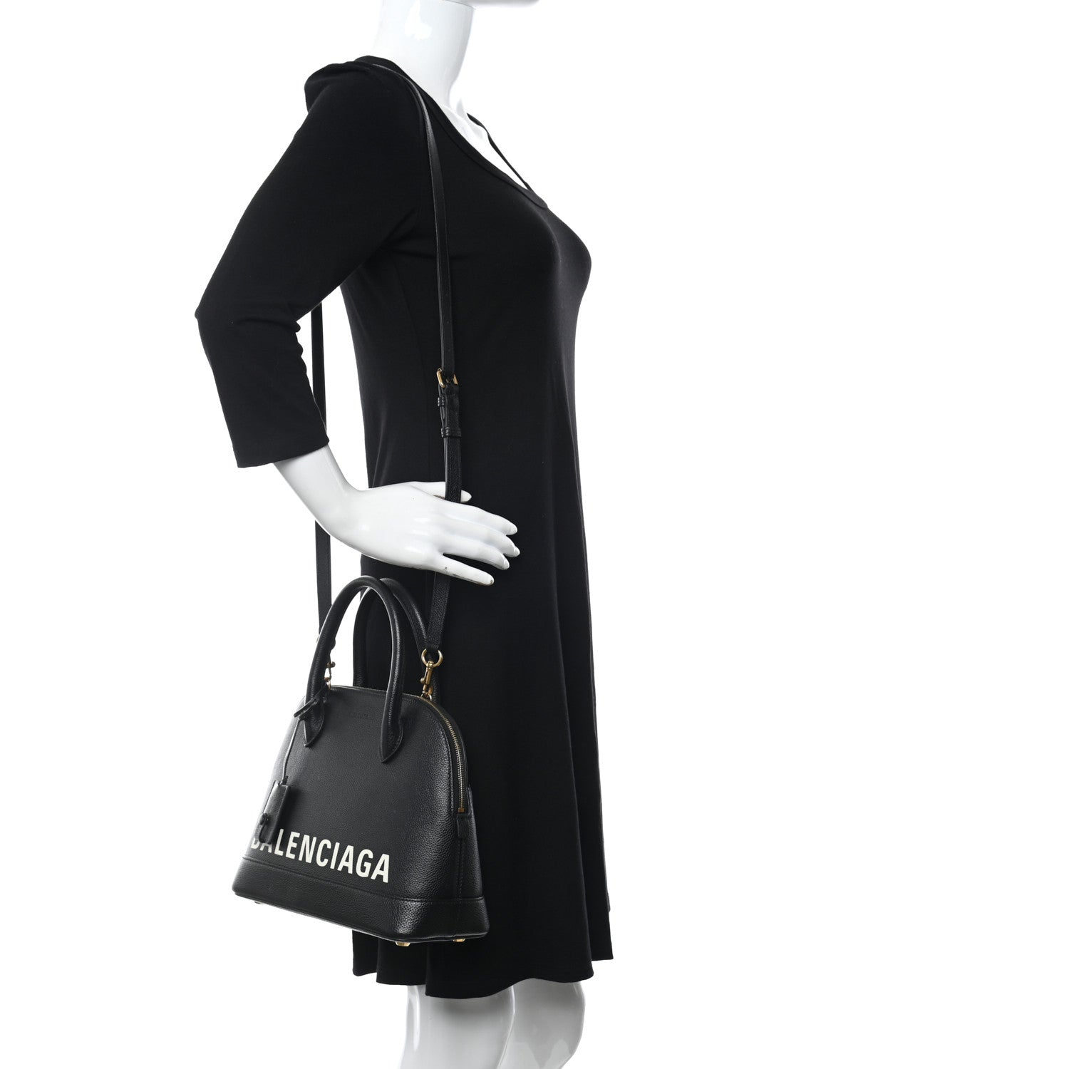 Balenciaga Signature Grained Calfskin Logo S Ville Top Handle Bag Black White 3 of 13