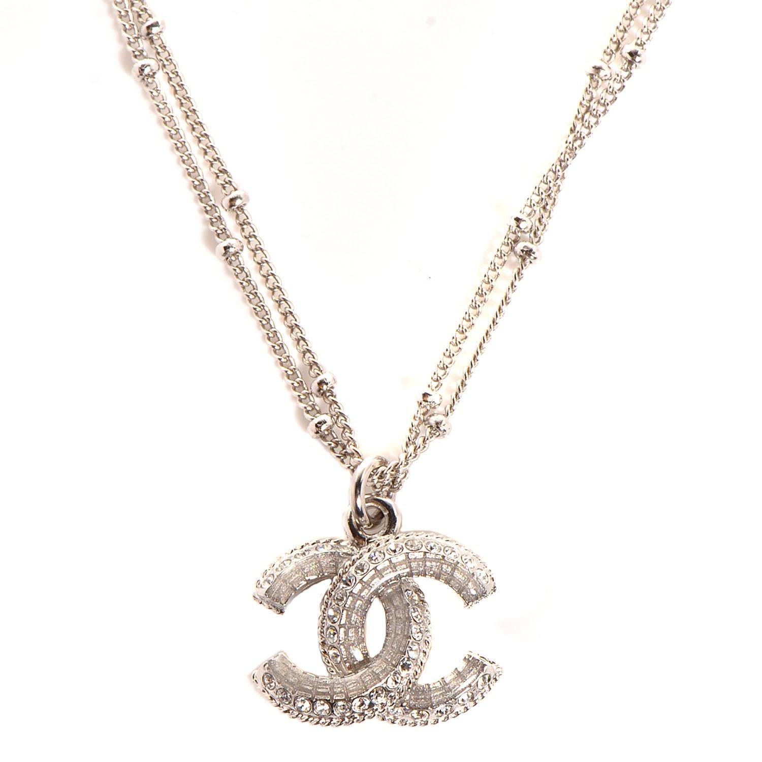 Chanel Crystal CC Multi Strand Necklace Silver 1 of 5