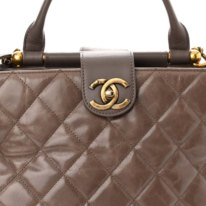 Chanel Glazed Calfskin Quilted Gold Bar Tote Dark Grey 9 of 11