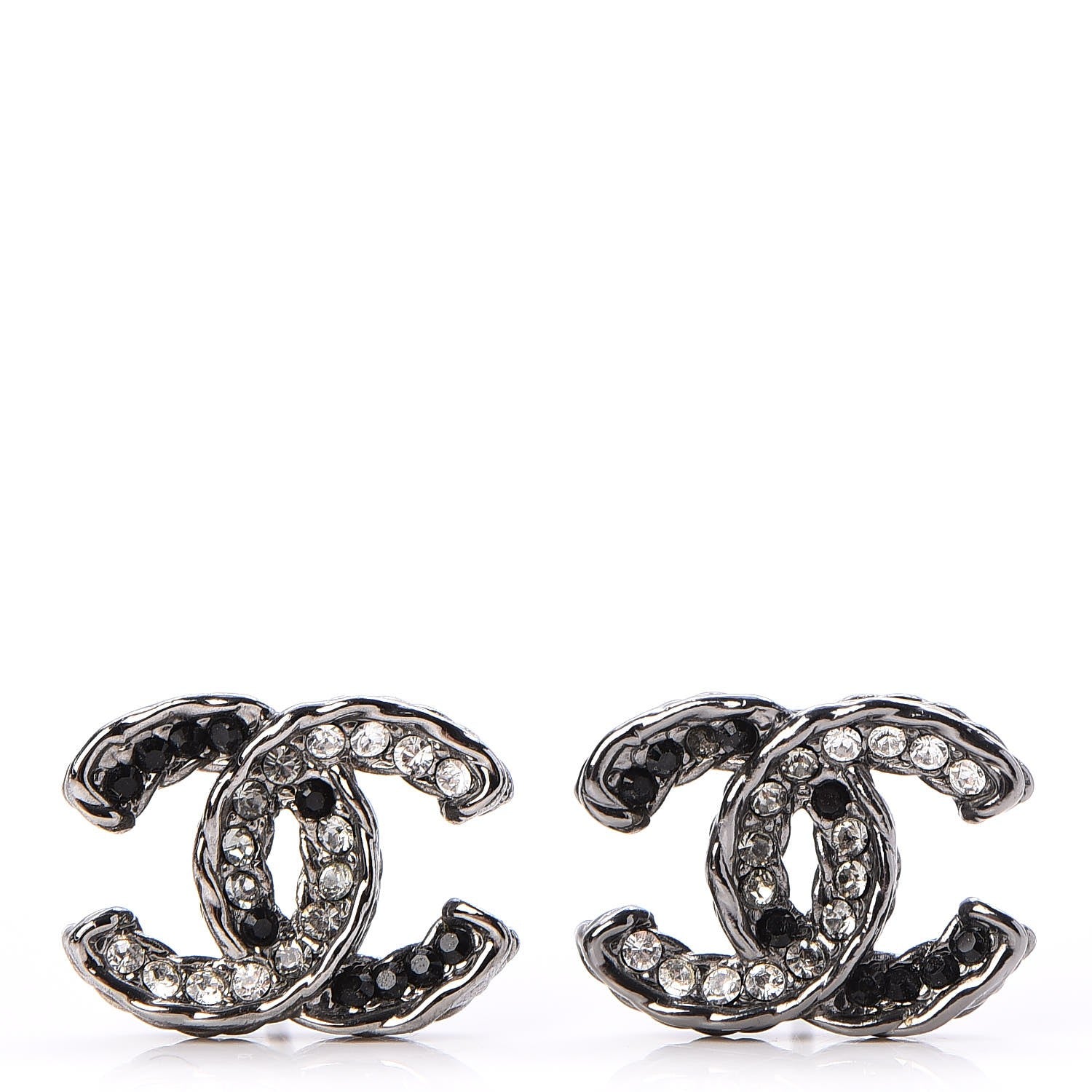Chanel Ruthenium Crystal CC Earrings Silver Black 1 of 6